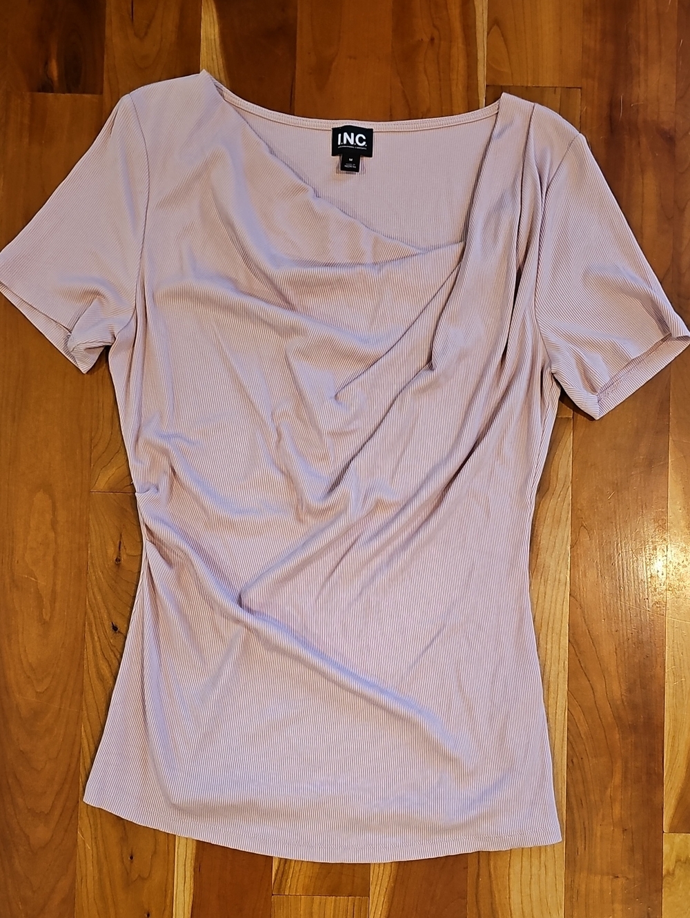INC International Concepts Dusty Rose Drape-Neck Short Sleeve Top